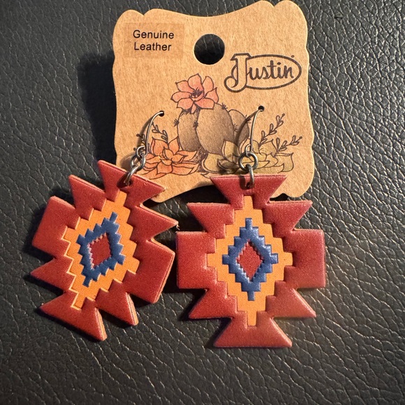 Justin Boots Red and Blue Leather Earrings - Picture 2 of 6